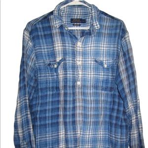 Ralph Lauren linen popover. Indigo plaid. Large
